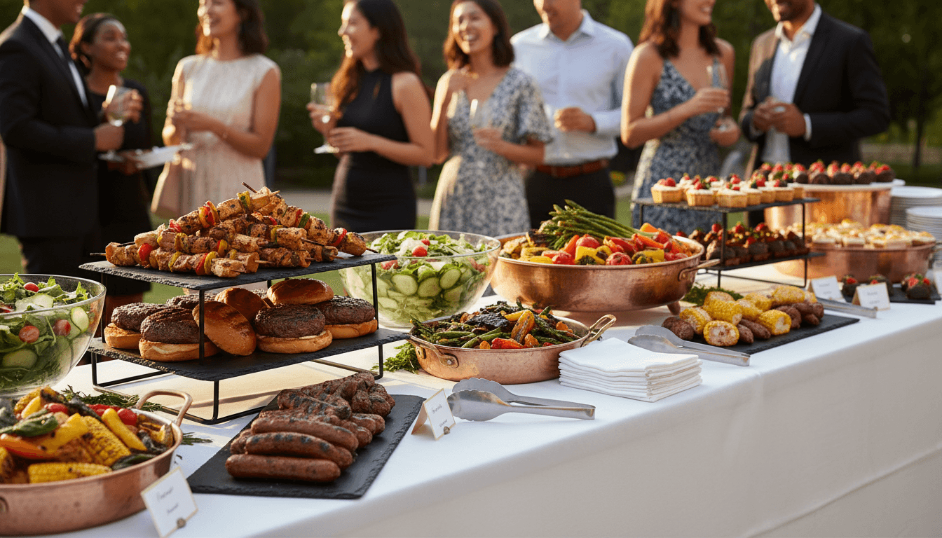 Colorful vegan catering spread with fresh vegetables on a table